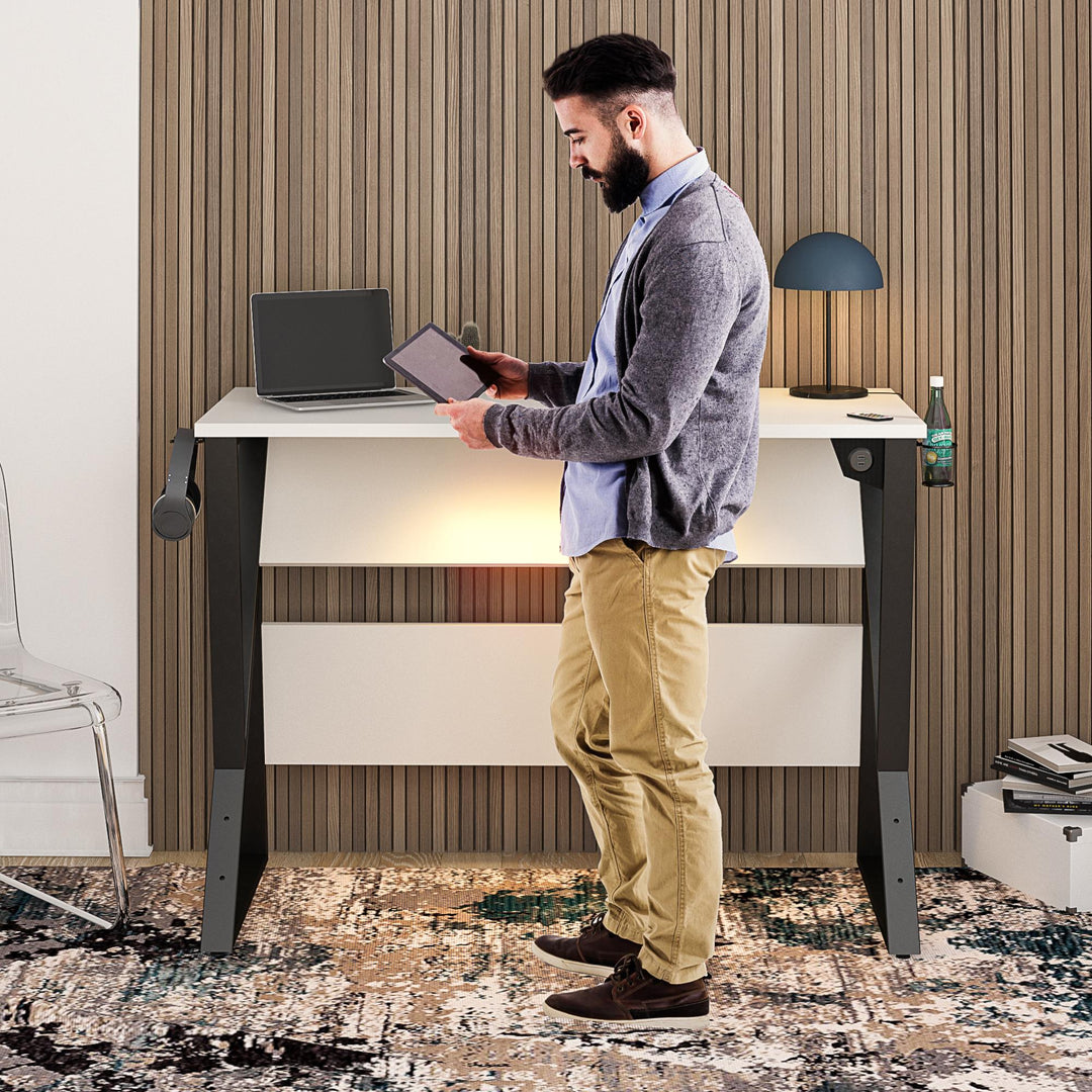 Genesis Height Adjustable Gaming Desk with LED Lights - White