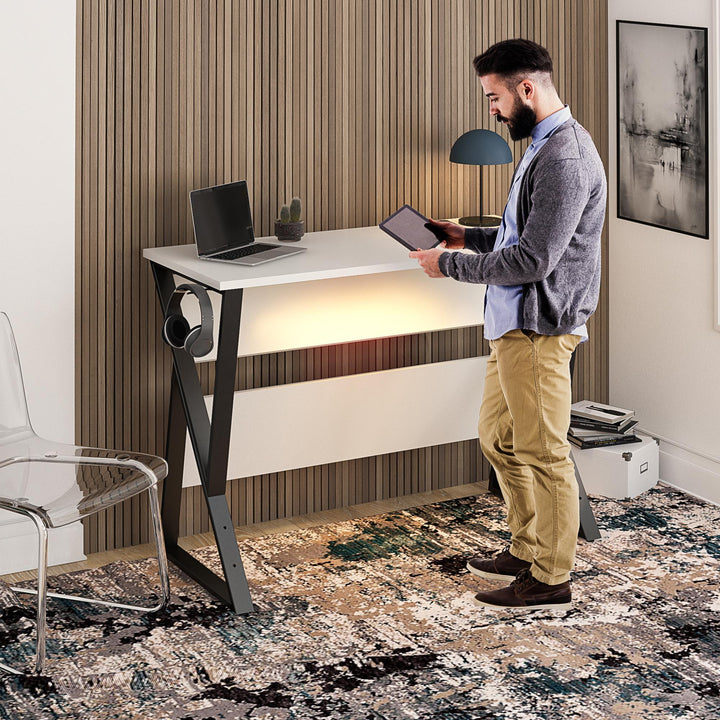 Genesis Height Adjustable Gaming Desk with LED Lights - White