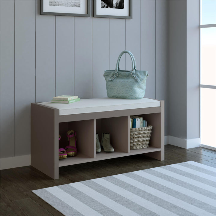 Penelope Entryway Storage Bench with Cushion - Taupe