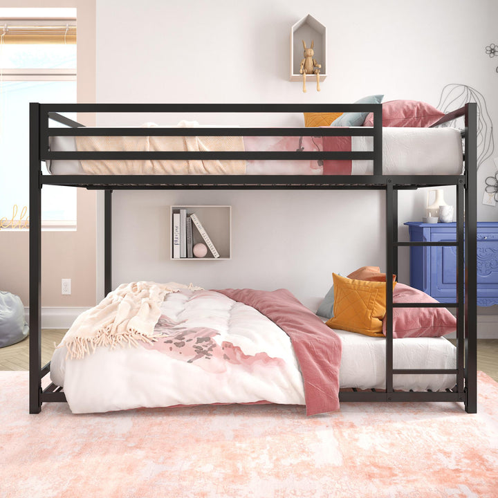 Miles Full Over Full Metal Bunk Bed with Metal Slats and Integrated Ladder - Black - Full-Over-Full