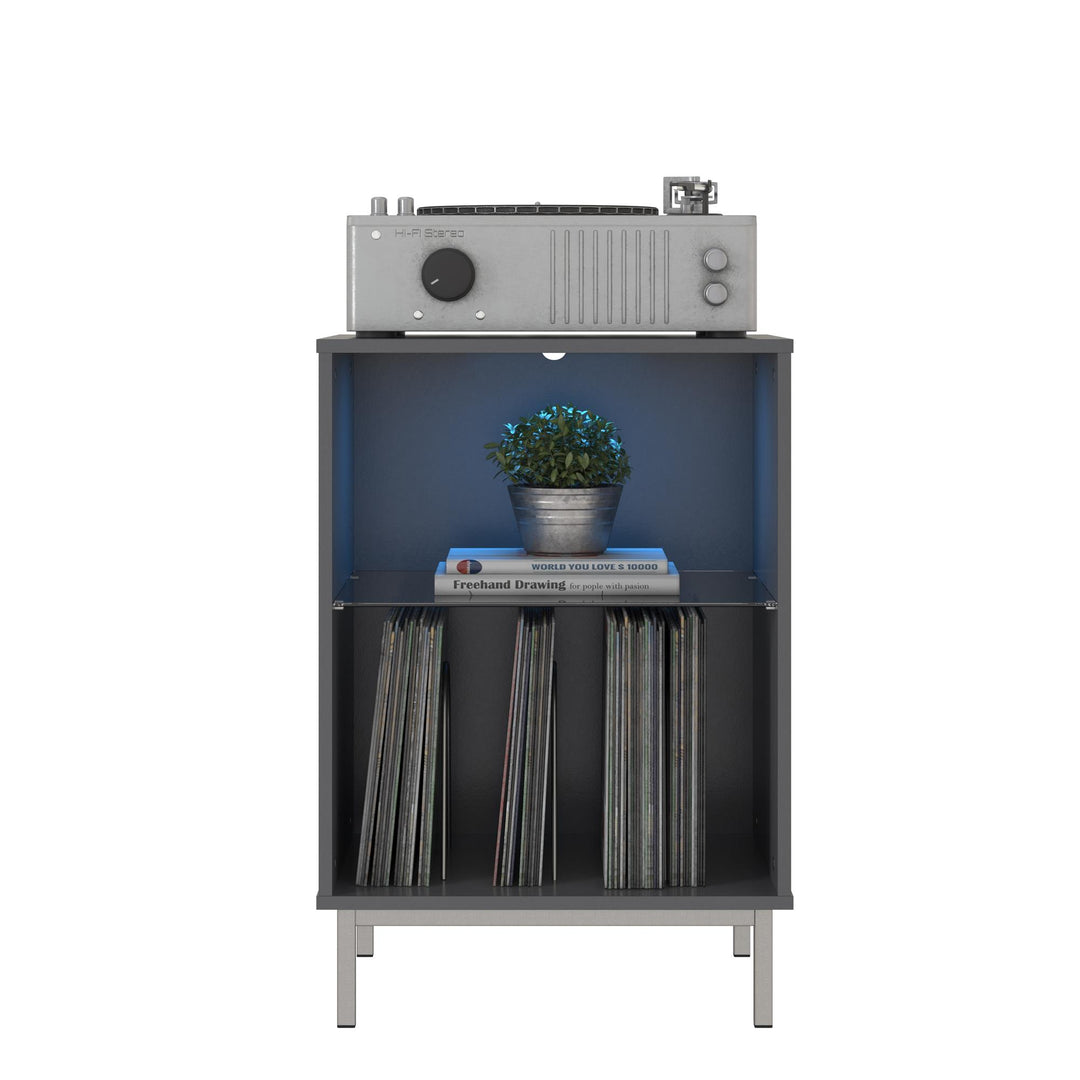 Lumina Turntable Stand with 2 Shelves and LED Lights - Graphite Grey
