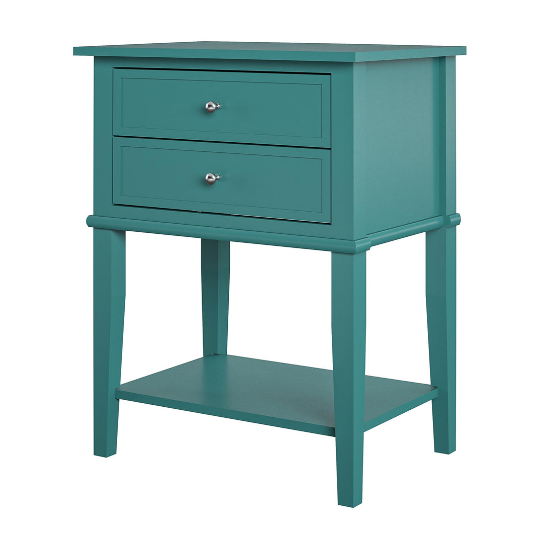 Franklin Nightstand Table with 2 Drawers and Lower Shelf - Emerald Green