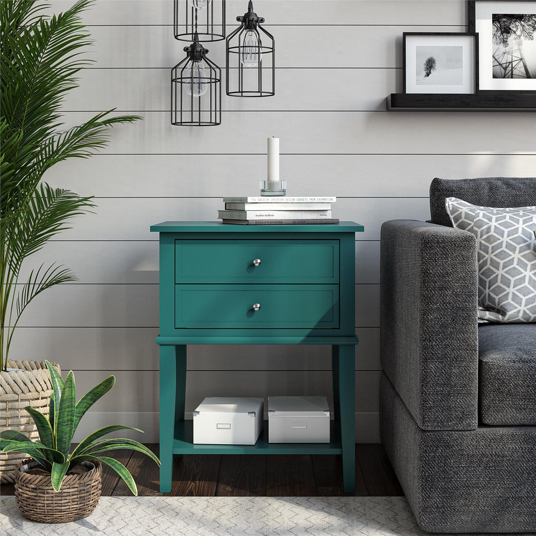 Franklin Nightstand Table with 2 Drawers and Lower Shelf - Emerald Green