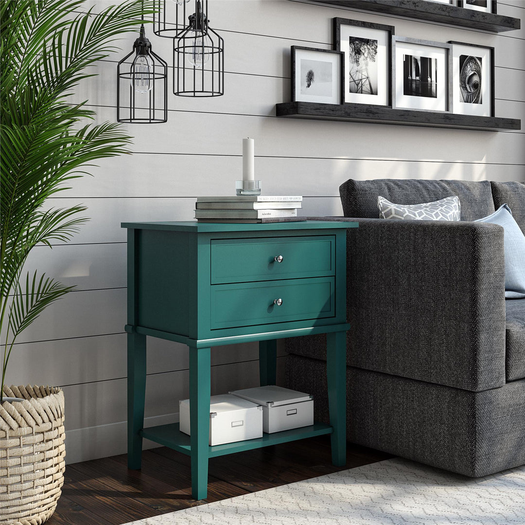 Franklin Nightstand Table with 2 Drawers and Lower Shelf - Emerald Green
