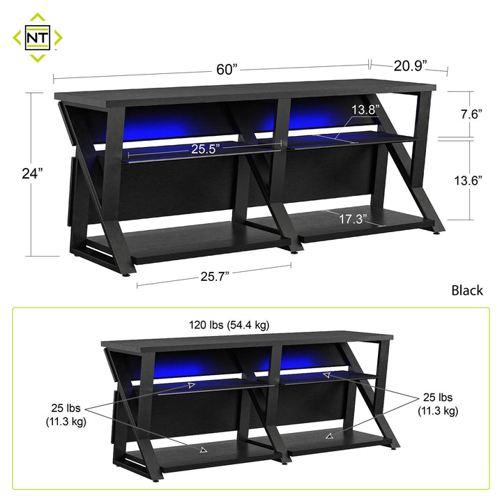 Genesis Gaming TV Stand for TVs up to 70 Inch with LED Lights - Black