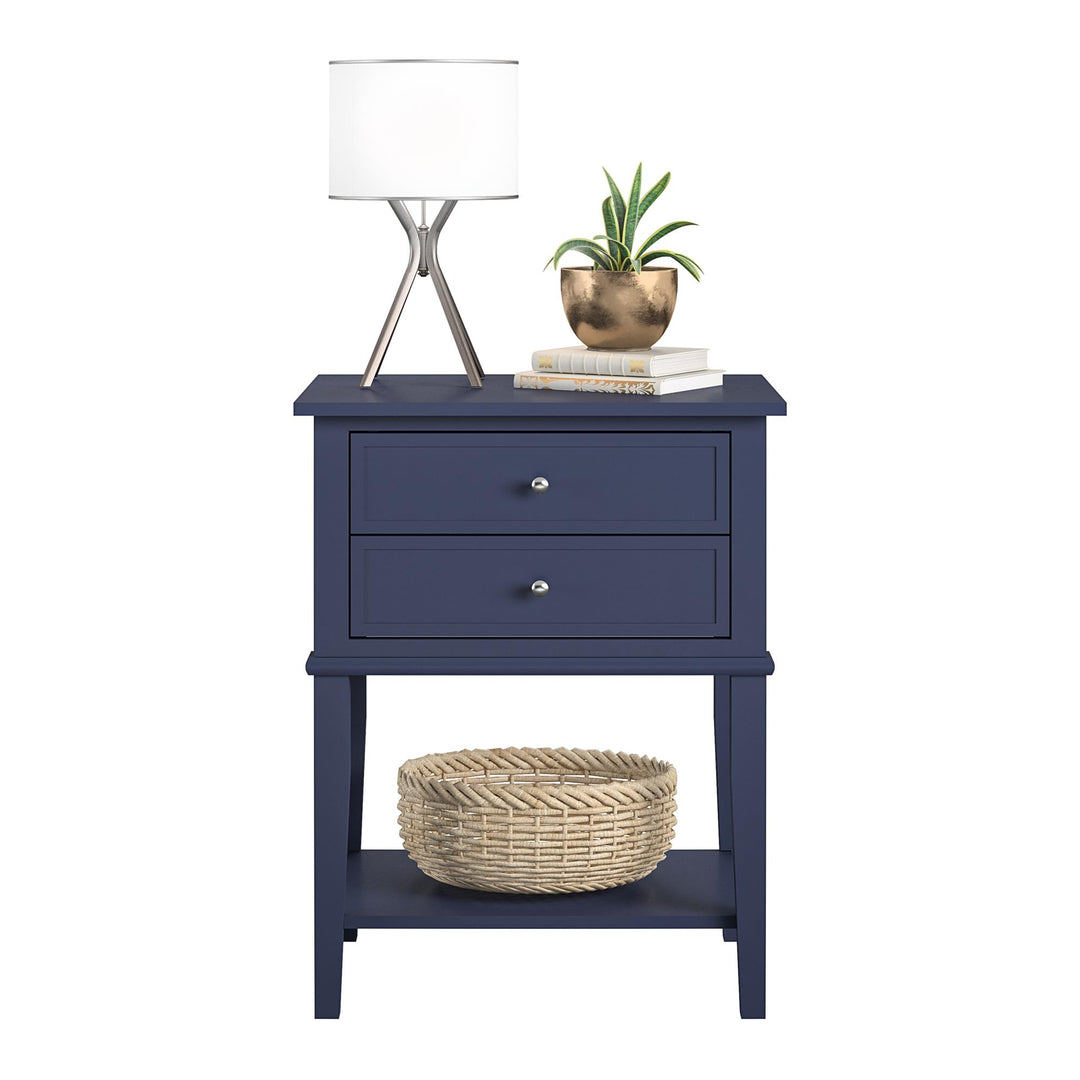 Franklin Nightstand Table with 2 Drawers and Lower Shelf - Navy
