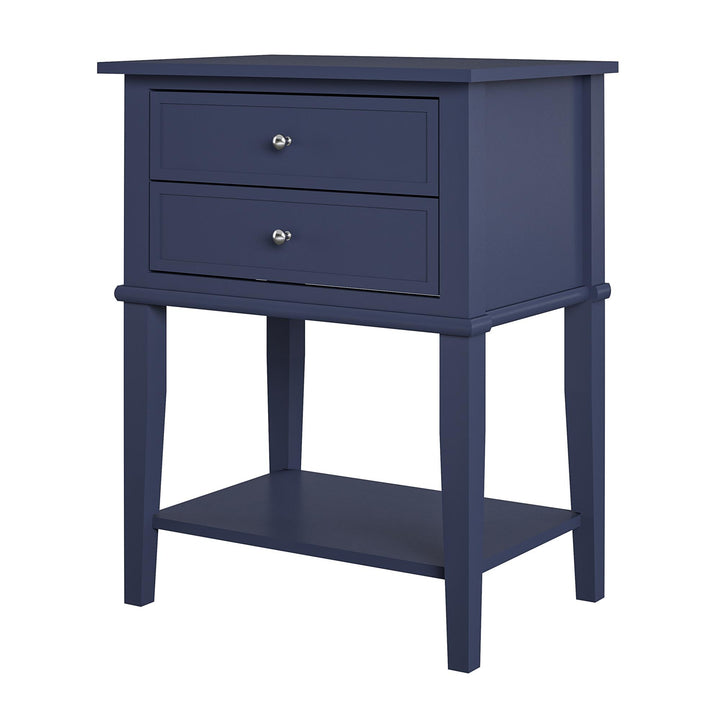 Franklin Nightstand Table with 2 Drawers and Lower Shelf - Navy