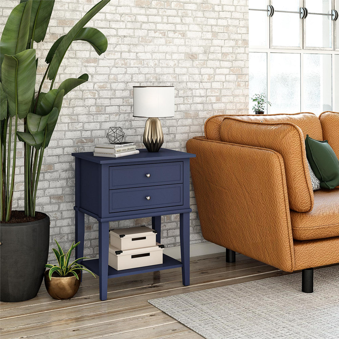 Franklin Nightstand Table with 2 Drawers and Lower Shelf - Navy