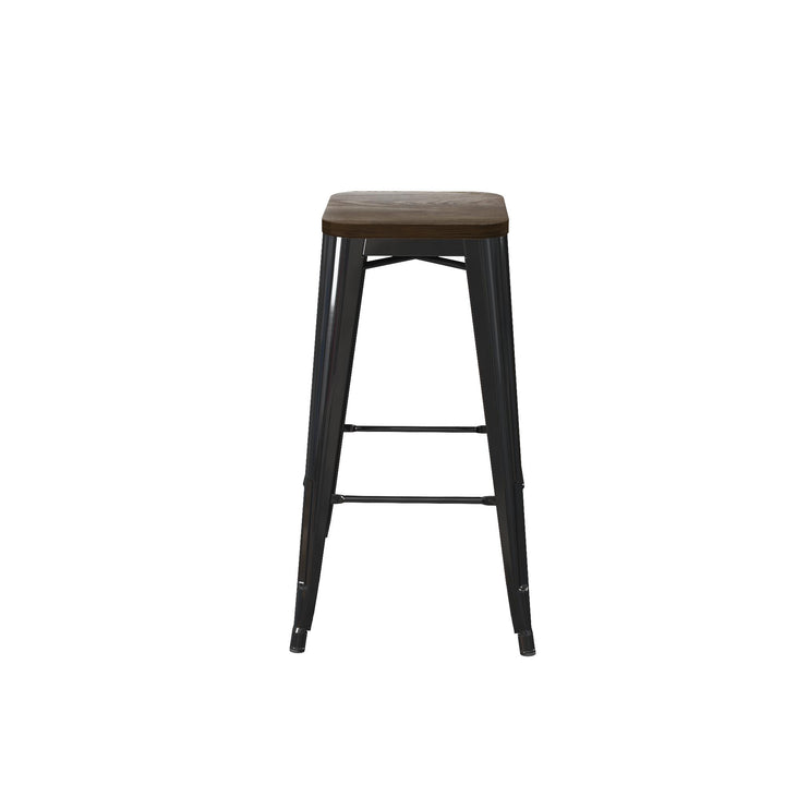 Fusion 30 Inch Metal Backless Bar Stool with Wood Seat, Set of 2 - Black