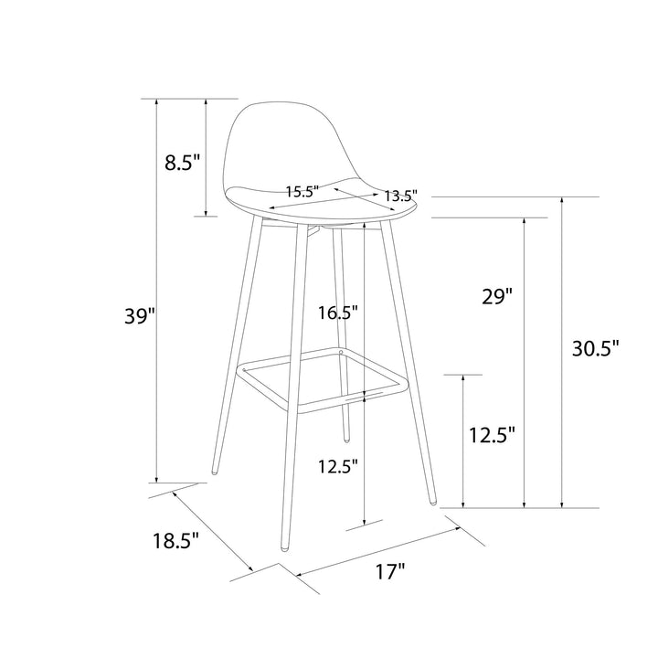 Brandon Upholstered Mid Century Modern Kitchen Bar Stool with Metal Legs - Gray