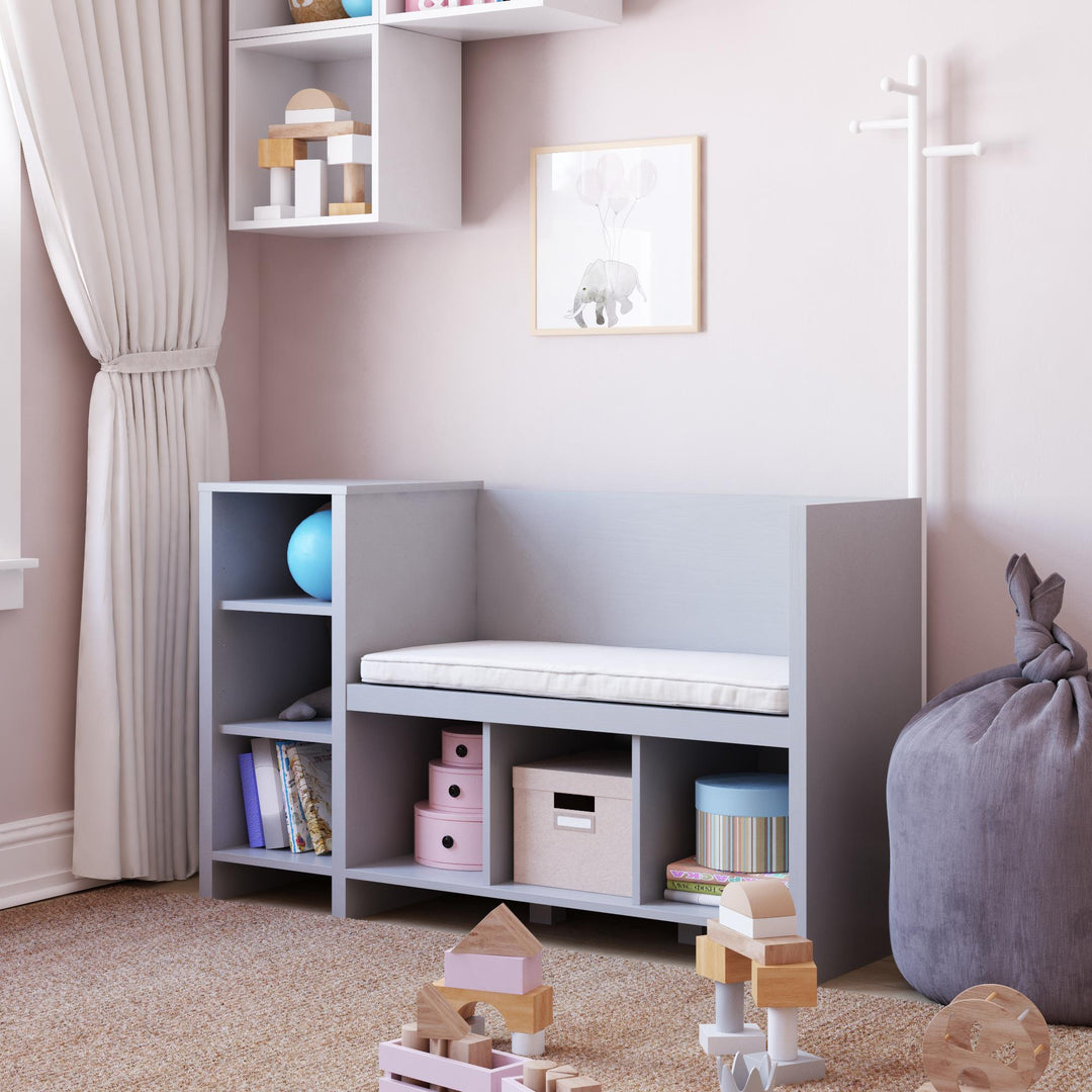 Jocelyn Storage Bench and Coat Rack with 6 Shelves - Dove Gray