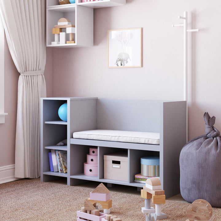 Jocelyn Storage Bench and Coat Rack with 6 Shelves - Dove Gray