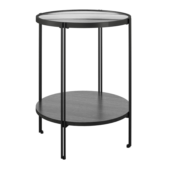 Vance Round End Table with Woodgrain Finish - Black Oak