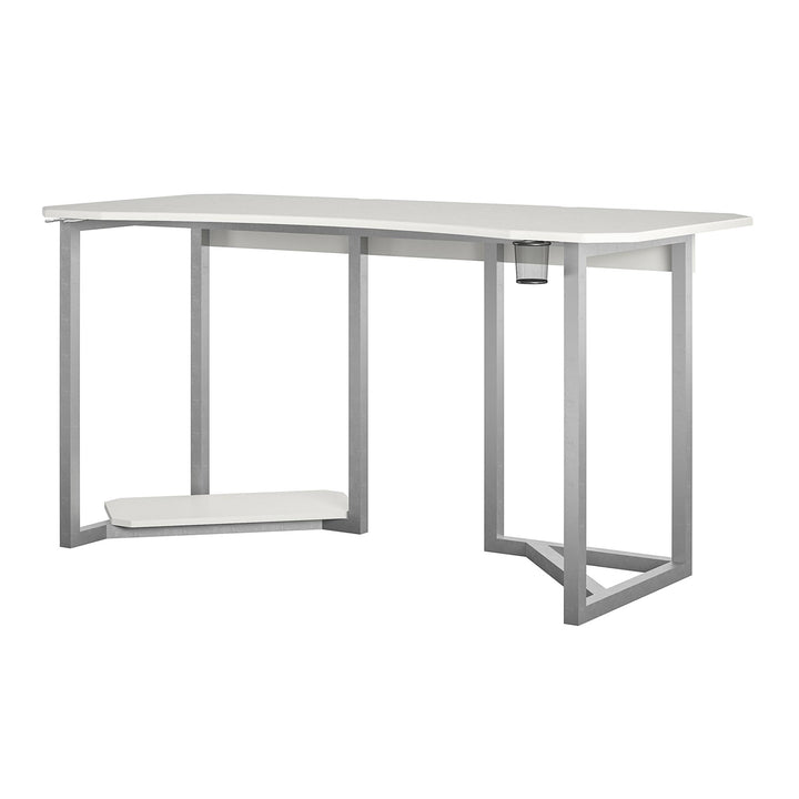 Quest Curved Gaming Desk Workstation with CPU Stand - White