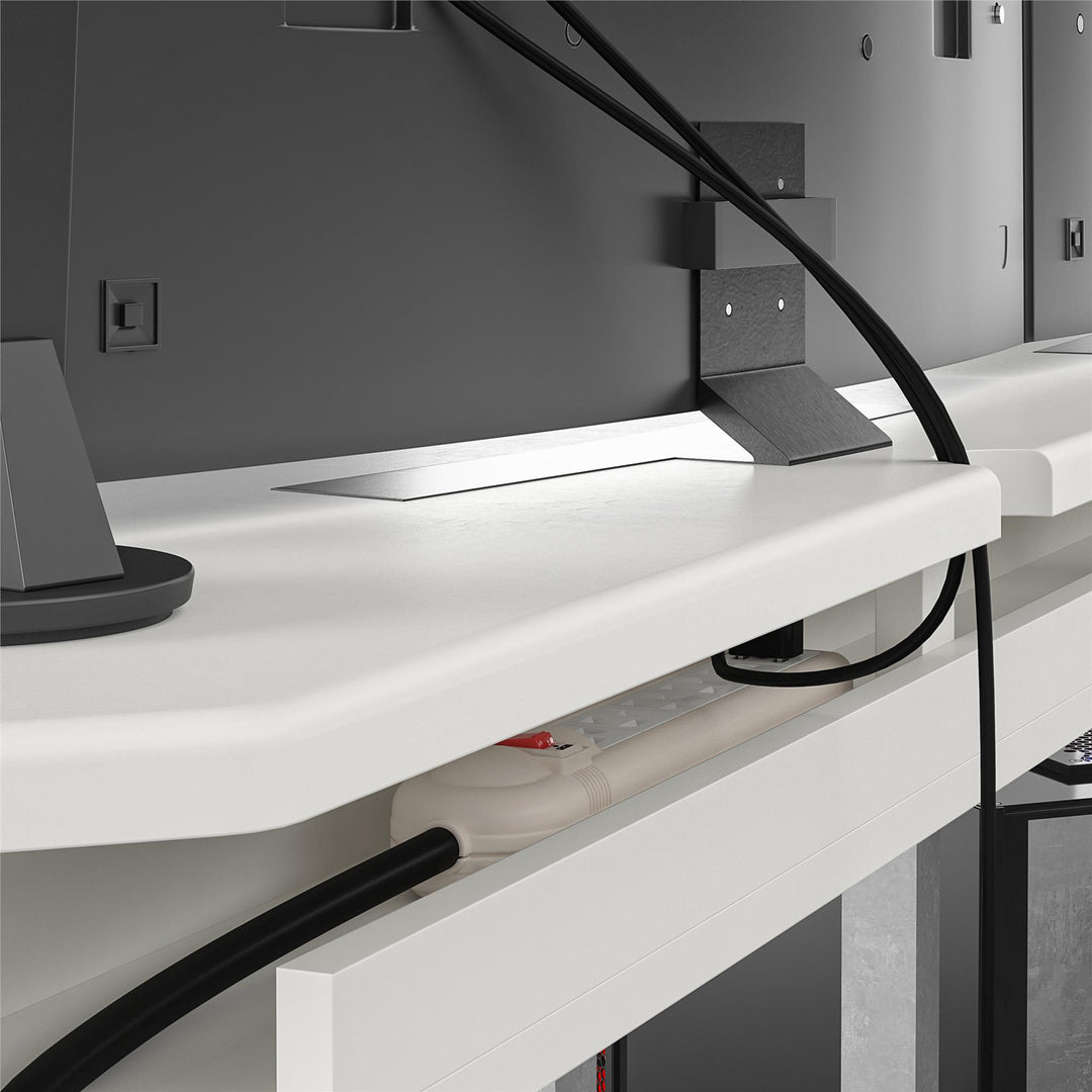 Quest Curved Gaming Desk Workstation with CPU Stand - White