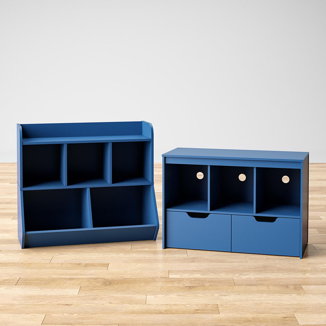 Jocelyn Storage Bookcase and Toy Box with 5 Open Compartments - Navy