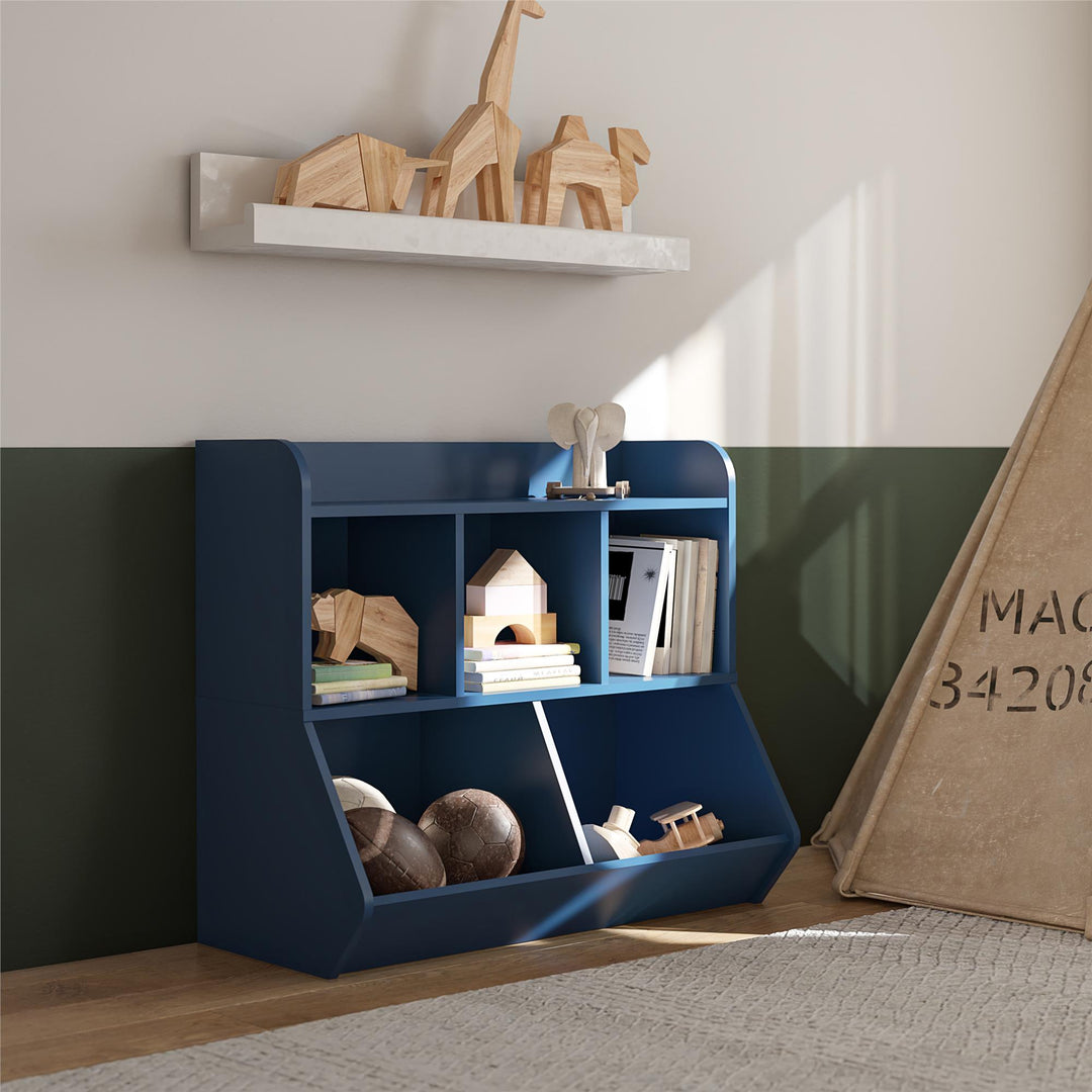 Jocelyn Storage Bookcase and Toy Box with 5 Open Compartments - Navy