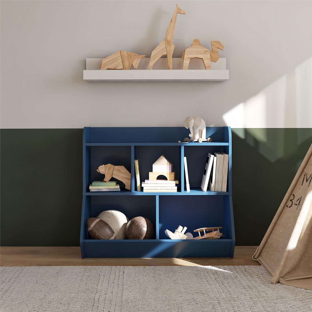 Jocelyn Storage Bookcase and Toy Box with 5 Open Compartments - Navy