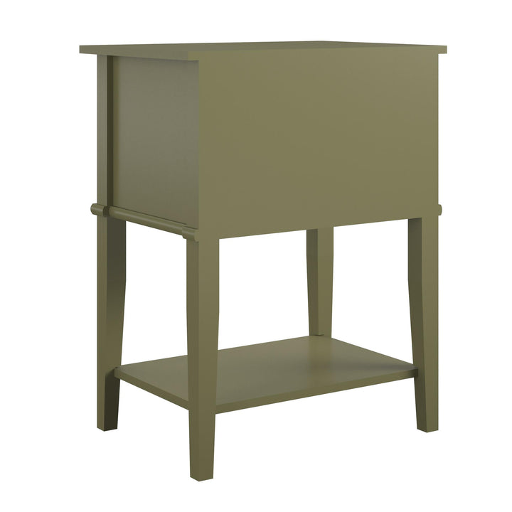 Franklin Nightstand Table with 2 Drawers and Lower Shelf - Olive Green