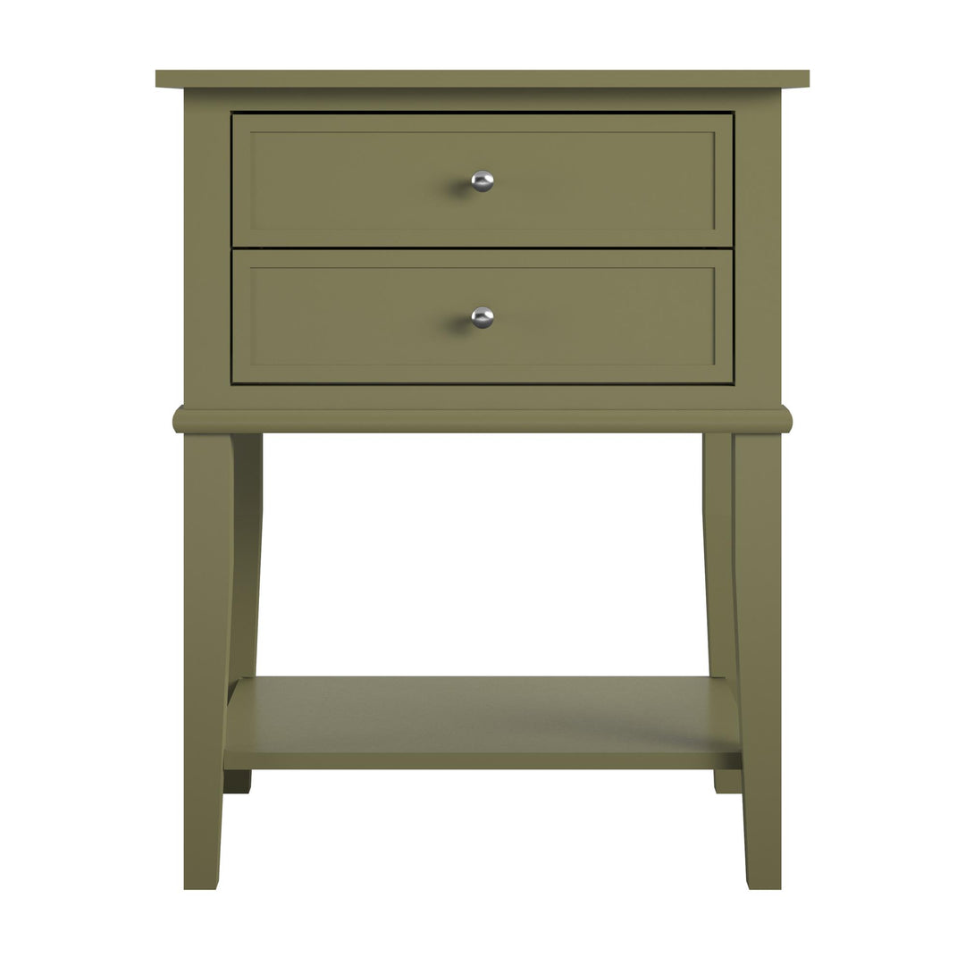 Franklin Nightstand Table with 2 Drawers and Lower Shelf - Olive Green