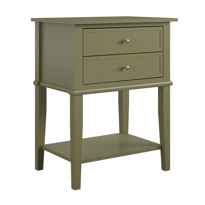 Franklin Nightstand Table with 2 Drawers and Lower Shelf - Olive Green