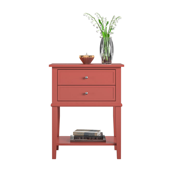 Franklin Nightstand Table with 2 Drawers and Lower Shelf - Terracotta