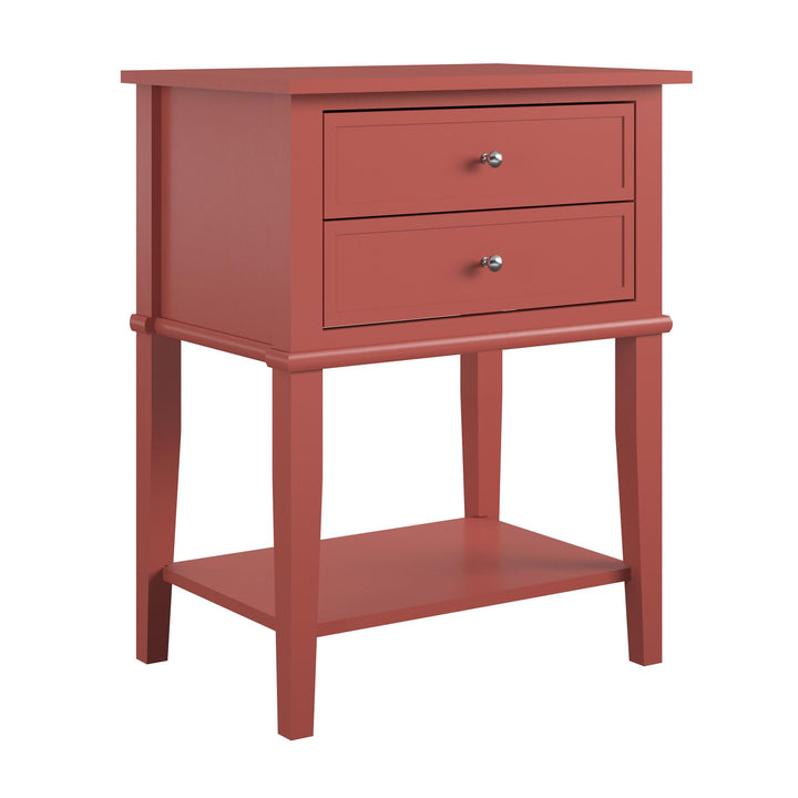 Franklin Nightstand Table with 2 Drawers and Lower Shelf - Terracotta