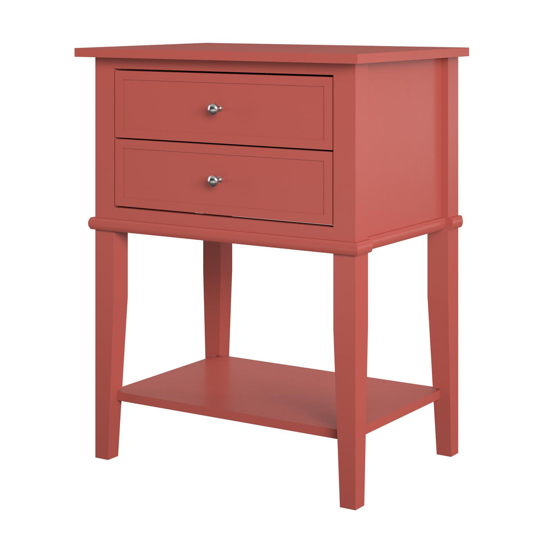 Franklin Nightstand Table with 2 Drawers and Lower Shelf - Terracotta