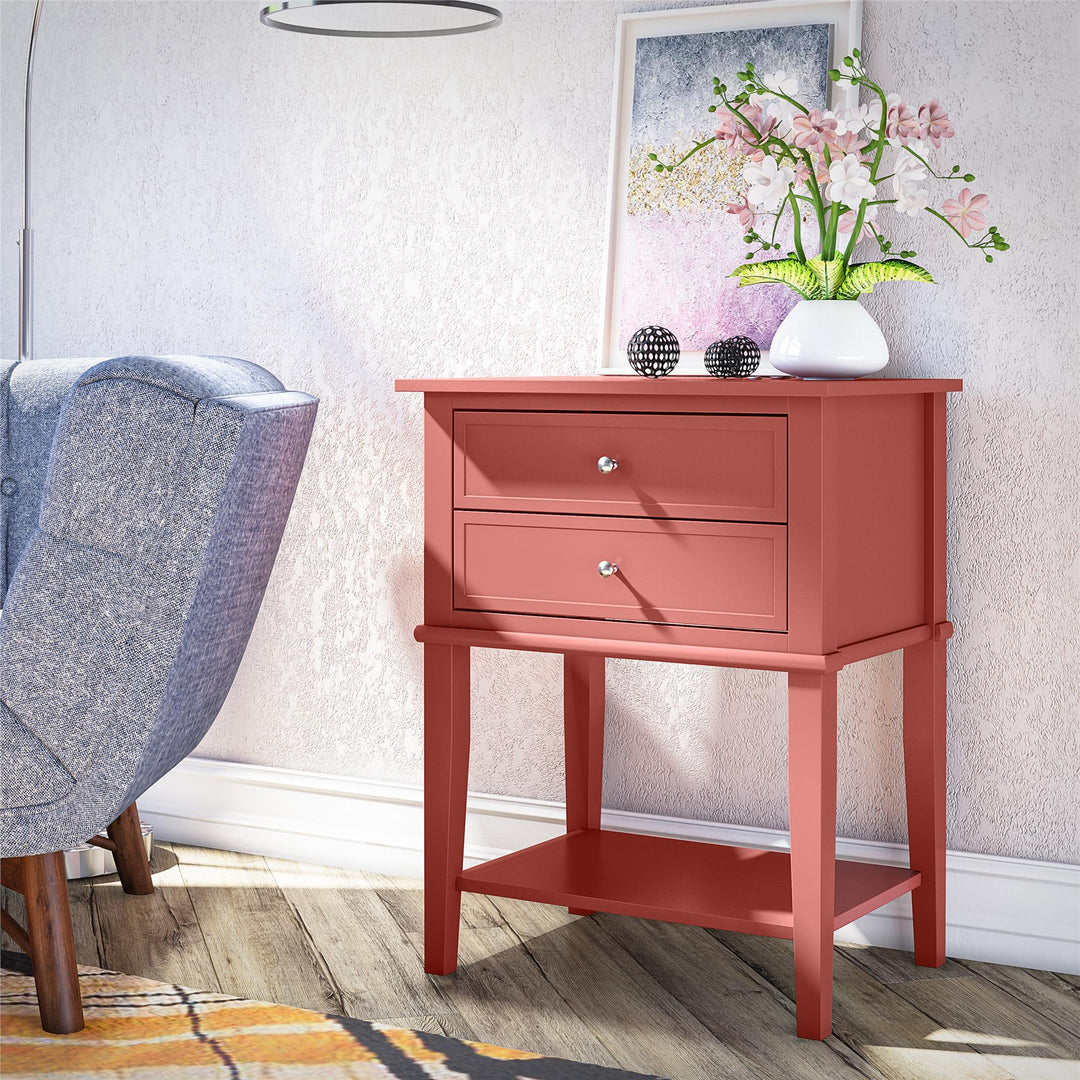 Franklin Nightstand Table with 2 Drawers and Lower Shelf - Terracotta