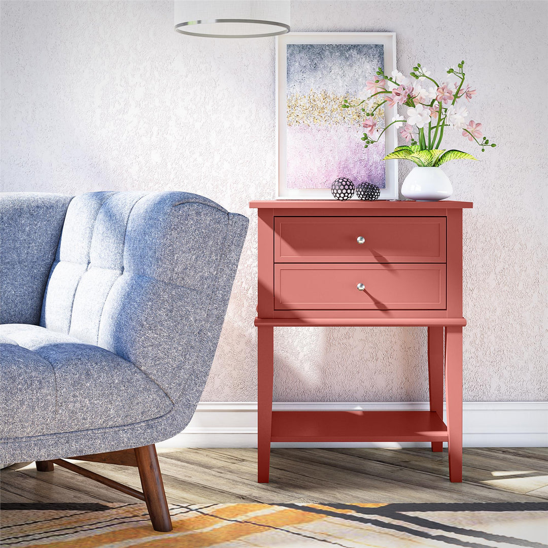 Franklin Nightstand Table with 2 Drawers and Lower Shelf - Terracotta