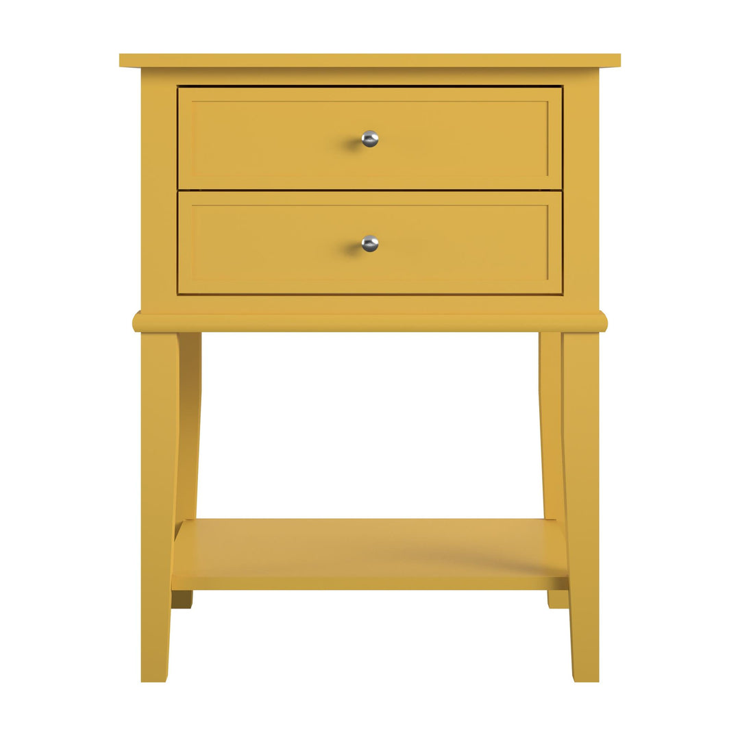 Franklin Nightstand Table with 2 Drawers and Lower Shelf - Mustard Yellow