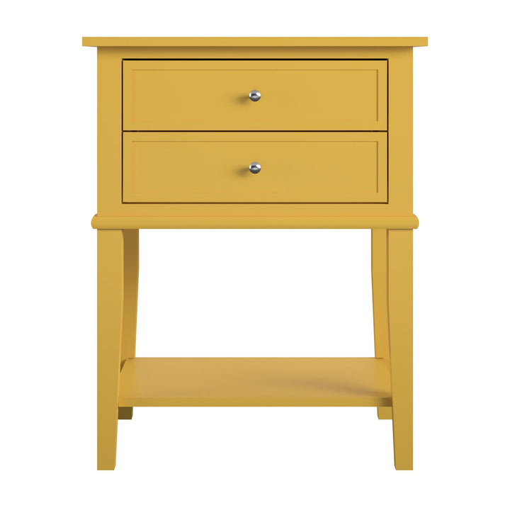 Franklin Nightstand Table with 2 Drawers and Lower Shelf - Mustard Yellow