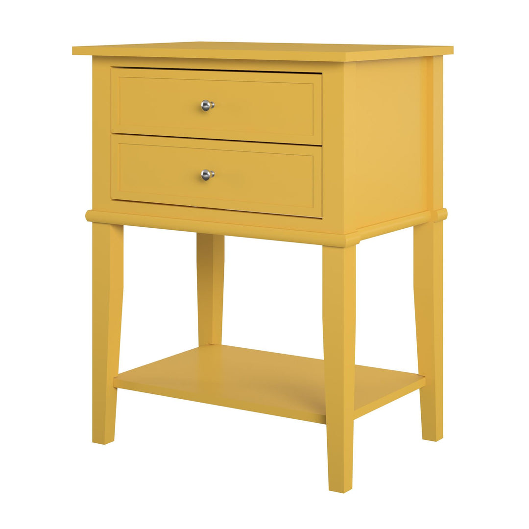 Franklin Nightstand Table with 2 Drawers and Lower Shelf - Mustard Yellow