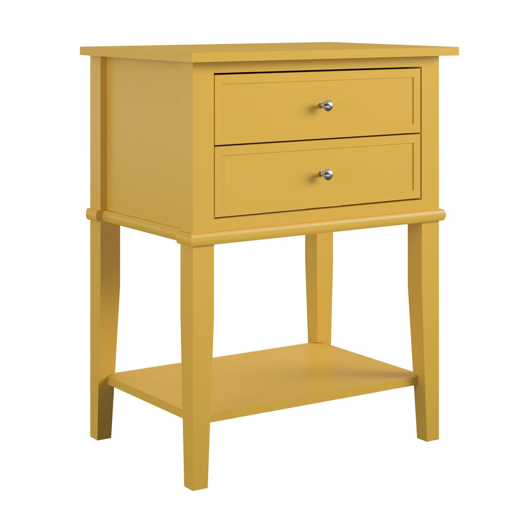 Franklin Nightstand Table with 2 Drawers and Lower Shelf - Mustard Yellow