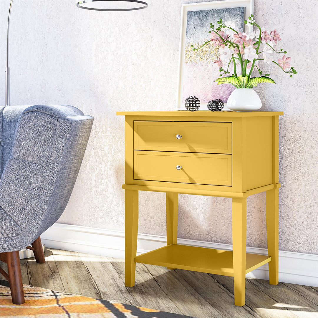 Franklin Nightstand Table with 2 Drawers and Lower Shelf - Mustard Yellow
