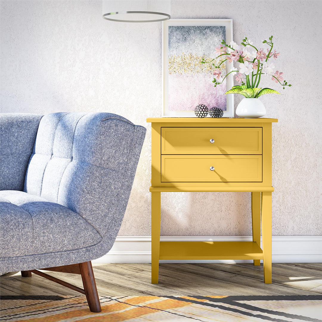 Franklin Nightstand Table with 2 Drawers and Lower Shelf - Mustard Yellow