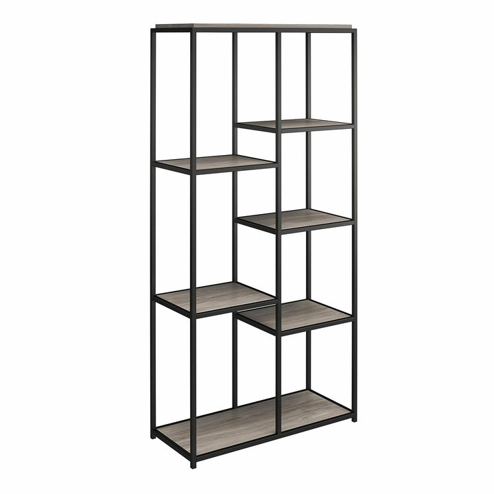 Fayette 5 Open Shelf Bookcase with Sturdy Metal Frame - Gray Oak