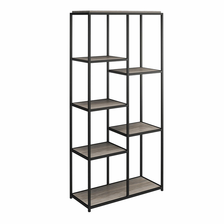 Fayette 5 Open Shelf Bookcase with Sturdy Metal Frame - Gray Oak