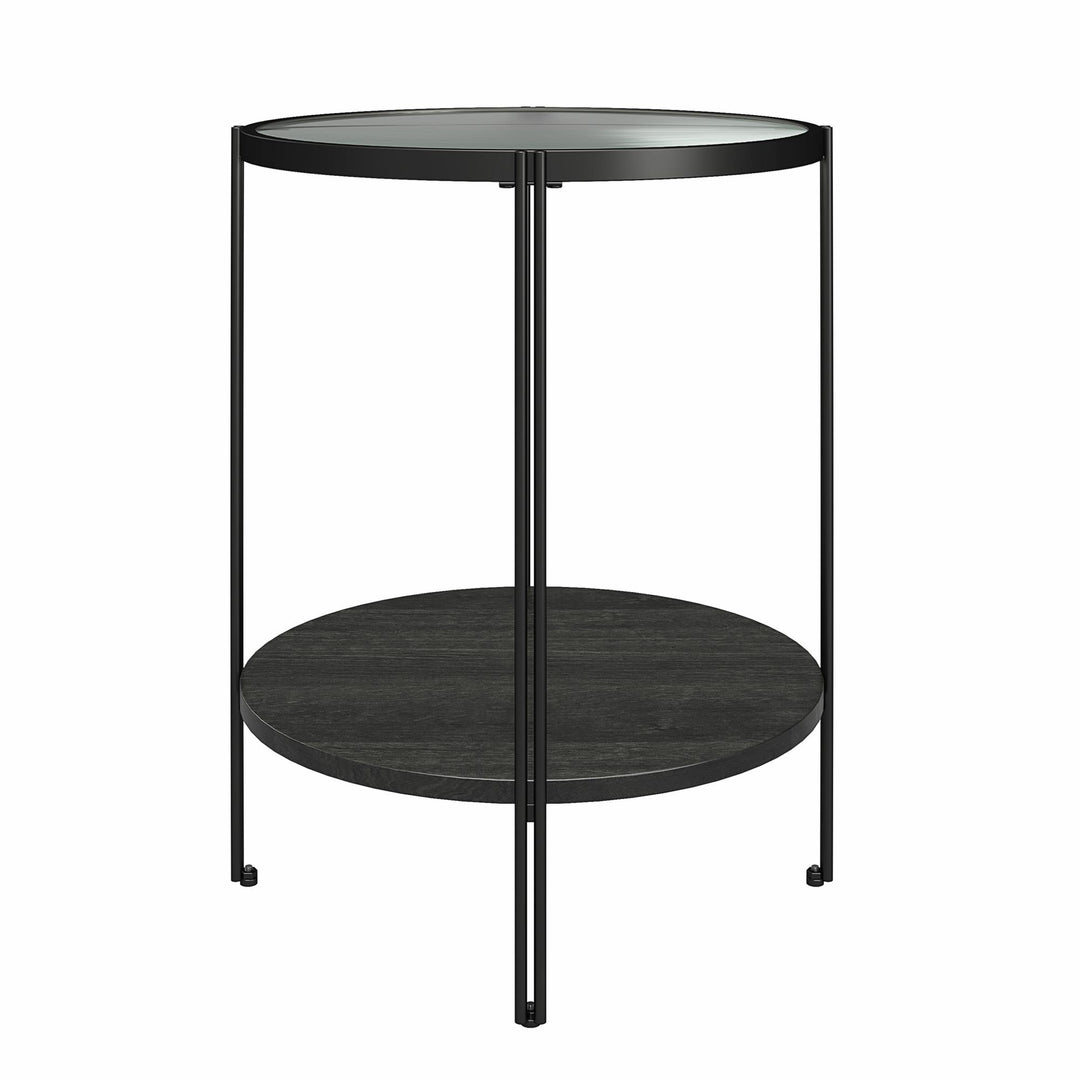 Vance Round End Table with Woodgrain Finish - Black Oak