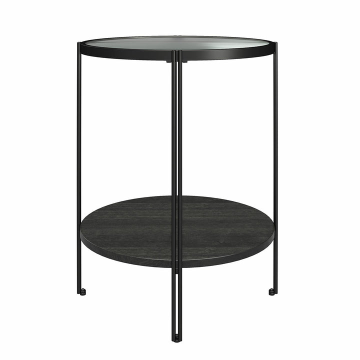 Vance Round End Table with Woodgrain Finish - Black Oak