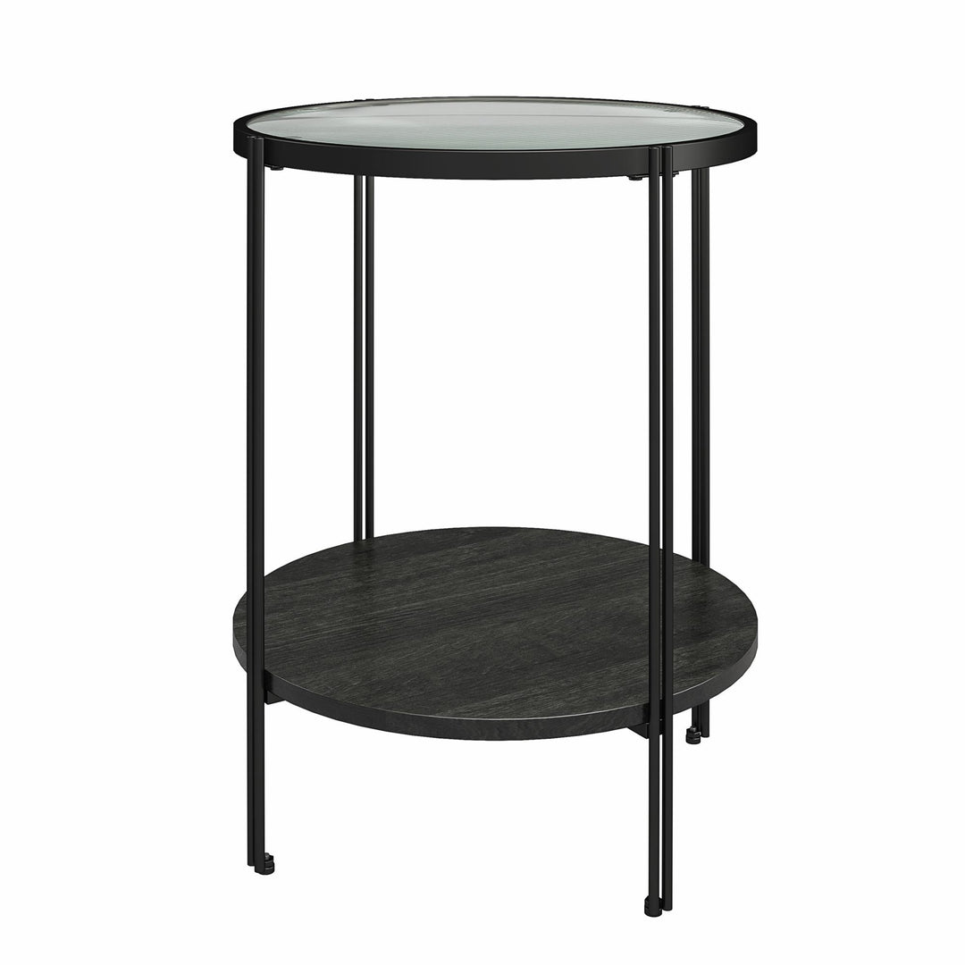 Vance Round End Table with Woodgrain Finish - Black Oak