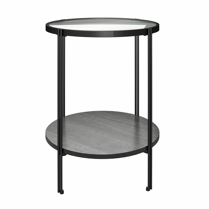 Vance Round End Table with Woodgrain Finish - Black Oak