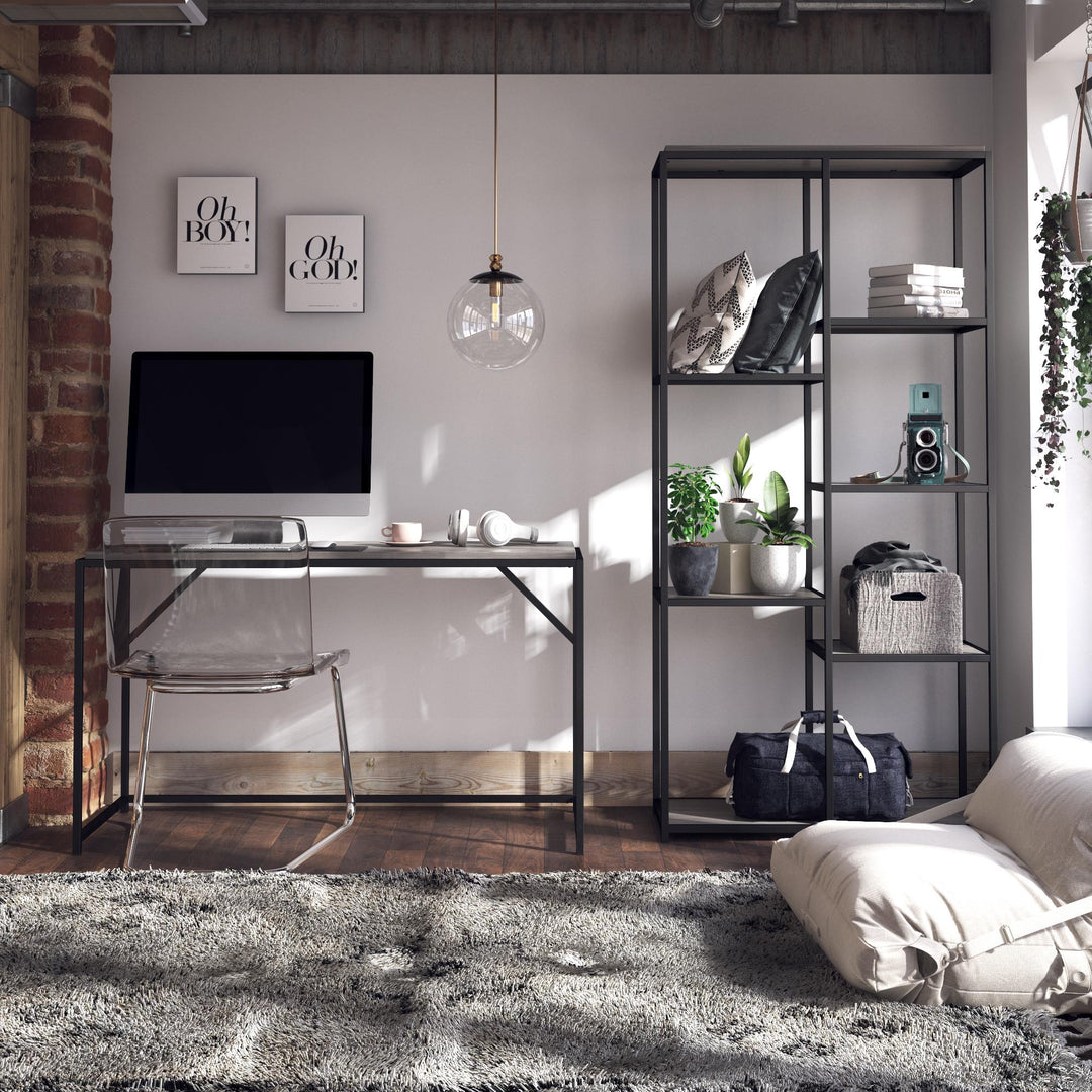 Fayette 5 Open Shelf Bookcase with Sturdy Metal Frame - Gray Oak