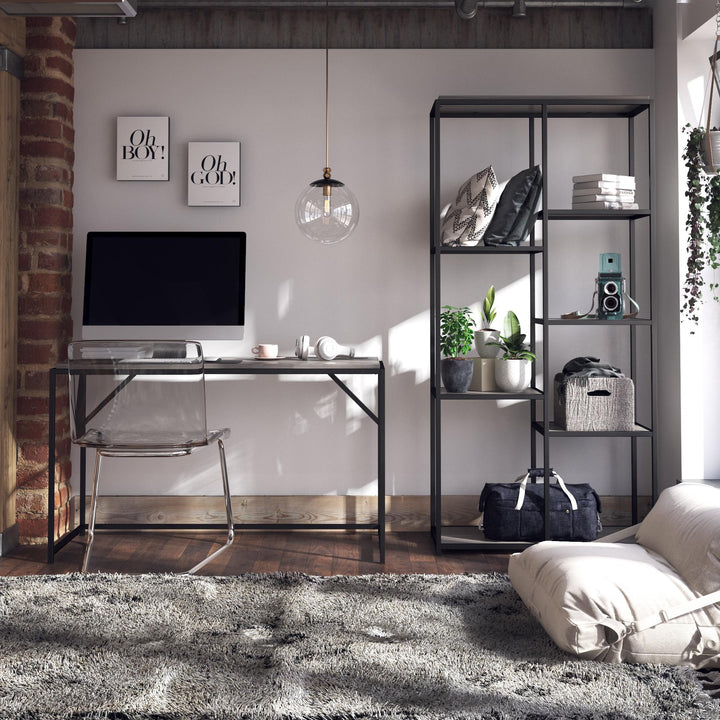 Fayette 5 Open Shelf Bookcase with Sturdy Metal Frame - Gray Oak