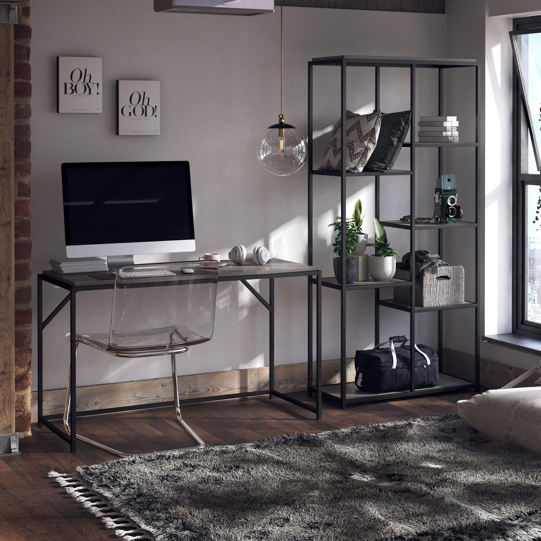 Fayette 5 Open Shelf Bookcase with Sturdy Metal Frame - Gray Oak