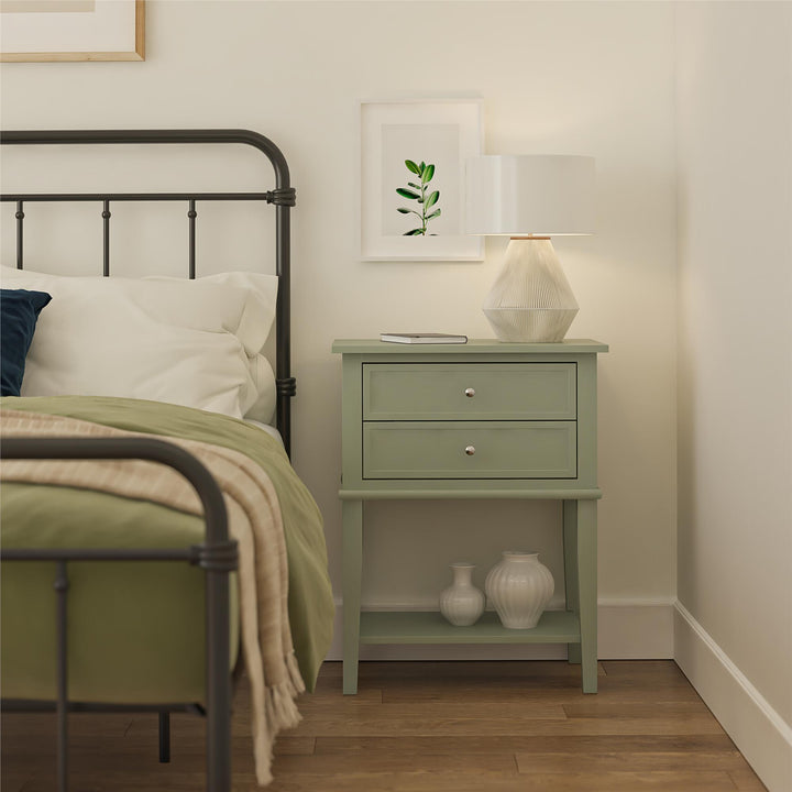 Franklin Nightstand Table with 2 Drawers and Lower Shelf - Pale Green