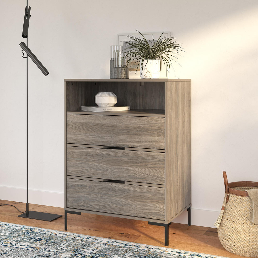 Rolland Tall 3 Drawer 1 Cubby Dresser - Weathered Oak