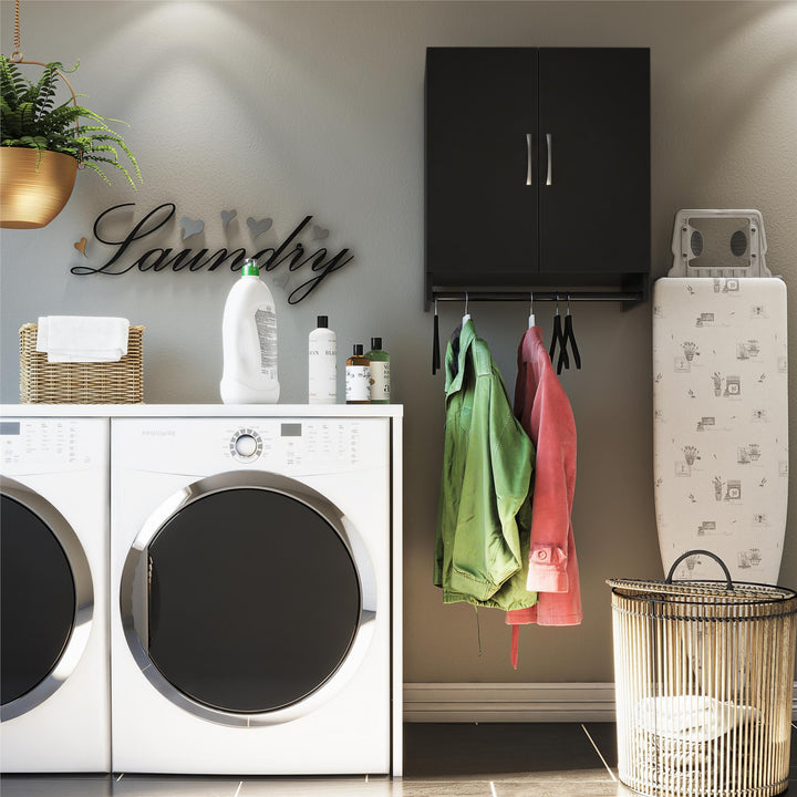 Basin 2 Door Wall Storage Cabinet with Hanging Rod - Black