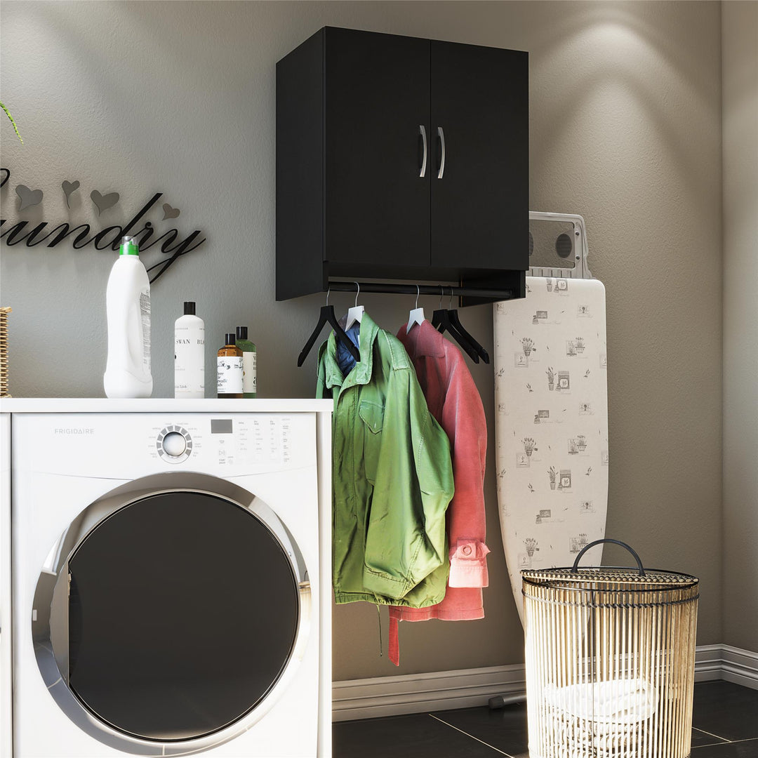 Basin 2 Door Wall Storage Cabinet with Hanging Rod - Black