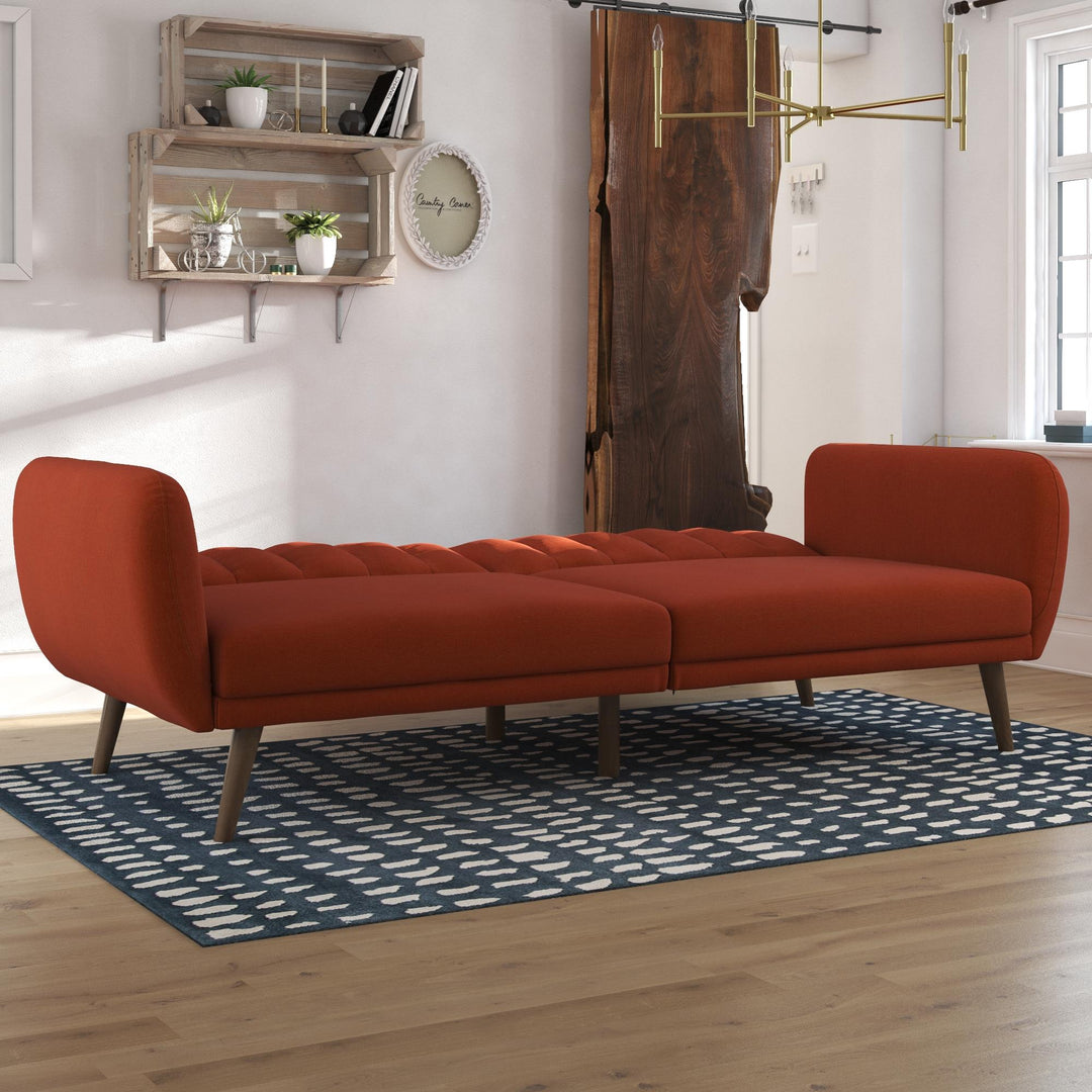 Brittany Futon with Vertical Channel Tufting and Curved Armrests - Orange